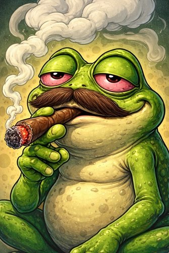 AI Image: Smoking Cartoon Frog with Mustache