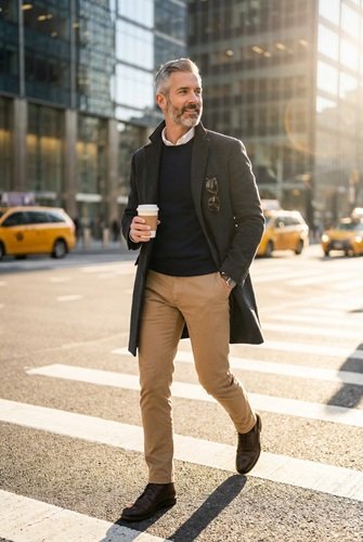 AI Image: Handsome Middle-Aged Man Crossing the Street