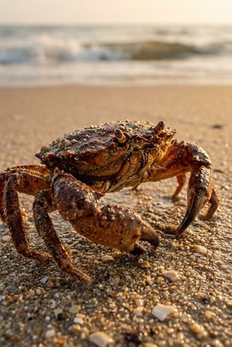 AI Image: Close-Up Photo of a Crab in the Sand at the Beach