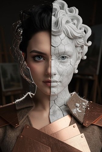 AI Image: Portrait of a Woman Half Human Half Sculpture