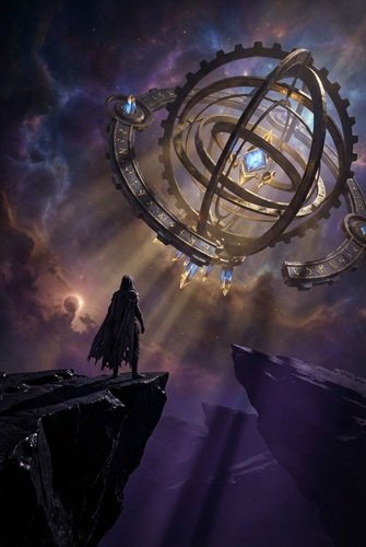 AI Image: Mysterious Man Facing Infinite Machinery of Time